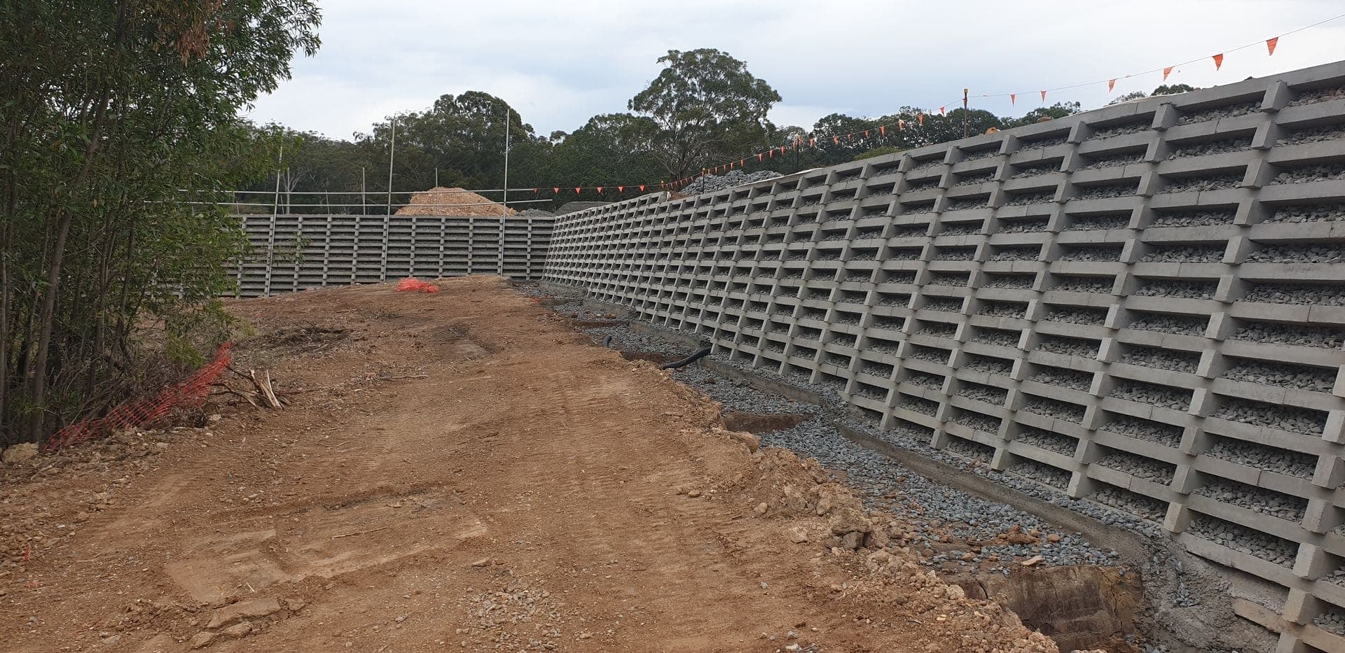 Redland Business Park precast concrete crib retaining wall with gravel fill