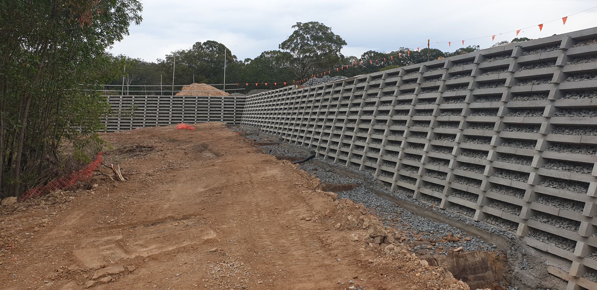 Redland Business Park precast concrete crib retaining wall with gravel fill